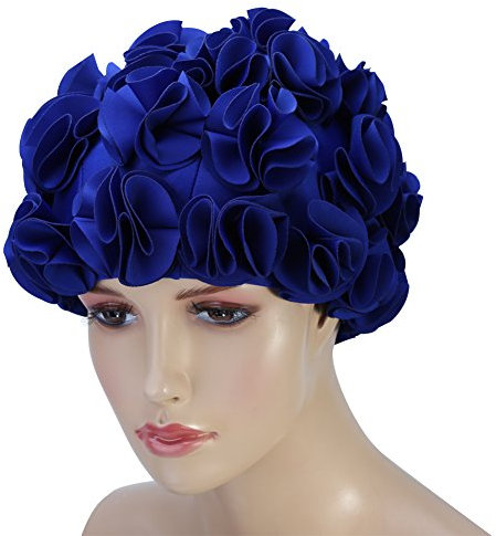 Bonnet De Bain Rose,Bonnet De Bain Fleur,Gorro Piscina Bonnet Bain Bleu,Flower Swim L Hair Swimming Women Adult Kids Retro Floral Petal Swimming Hats Fashion Elaic L Hair Swim Bathing (Blue)