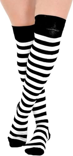 Crazy Chick New Ladies Girls Stripe Stripy Striped Over The Knee Thigh High Long Socks Assorted Colours UK Size 4-6 (Black & White)