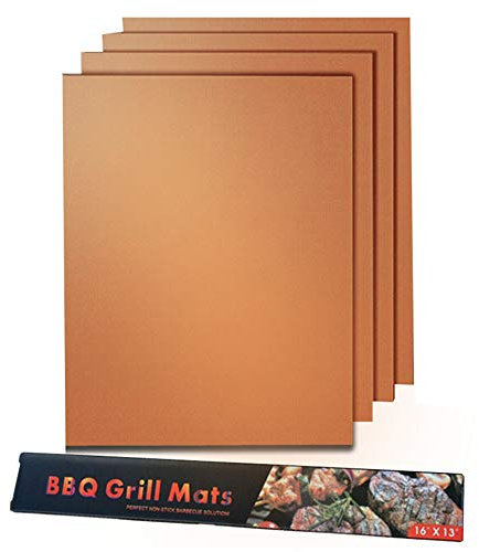 byou Tappetini da BBQ Griglia,BBQ Mat Resistente al Calore Antiaderente Riutilizzabile per Griglia a Carbone Forno Elettrico Forno Forno a Microonde Ottimo Tappeto Strumento Cucina 4pcaks Rame