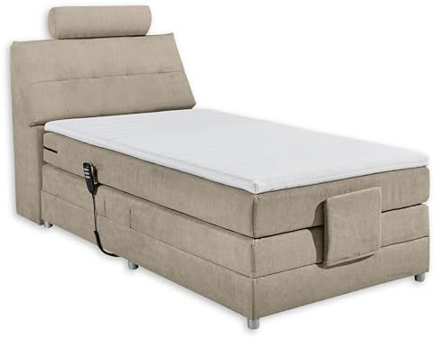 PALERMO 2 Boxspringbett 120x200 elektrisch verstellbar, Sand - Bequemes Einzelbett mit dekorativer Steppung & Komfortschaum Topper - 120 x 127 x 234 cm (B/H/T)