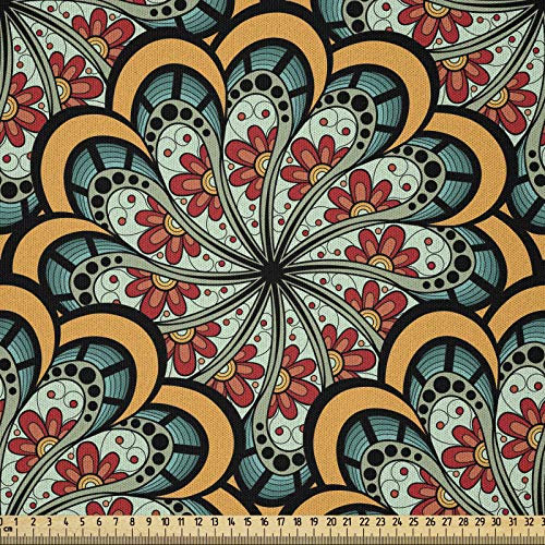 ABAKUHAUS Paisley Stoff als Meterware, marokkanische Welle, Microfaser Multi Zweck Dekostoff für Kunsthandwerke, 3M (230x300cm), Gelb Braun und Grün