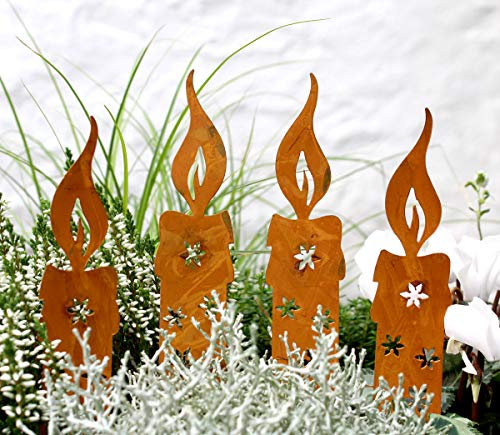 LB H&F Lilienburg Weihnachtsdeko Roststecker Rost Kerzenlicht Metall wetterfest 4er Set
