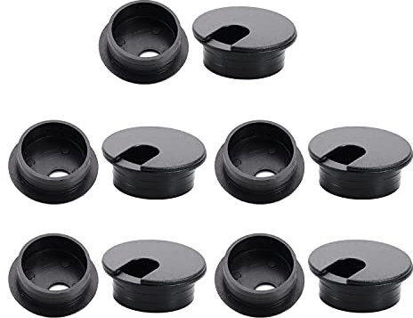 MroMax 35mm Dia Plastic Computer Desk Round Grommet Wire Cable Hole Covers Black 10pcs