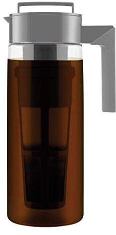 Takeya Patented Deluxe Cold Brew Iced Coffee Maker with Grey Lid Pitcher, 2 qt, Stone