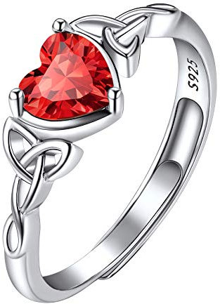 Suplight Solitärring Damen Silber 925 Verstellbarer Ring mit synthetische Rubin - Geburtsstein von Juli - roter Herzform Zirkonia Fingerring Schmuck Accessoire für Frauen Mädchen