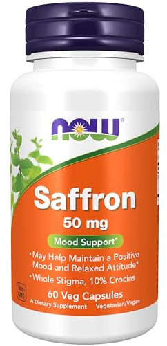 NOW Foods Supplements, Saffron Whole Herb 50 mg with 10% Crocins, 60 Veg Capsules with Microcrystalline cellulose, hypromellose (cellulose capsule), stearic acid (vegetable source) and silicon dioxide
