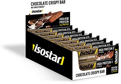 Isostar Barres High Protein 30 Chocolate Crispy - Barres Protéines Musculation - Énergie, Prise de Masse, Récupération - Sans Édulcorant - Sans Colorant - 1 Présentoir de 16 Unités (16 x 55 g)