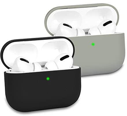 KOKOKA Case Cover Compatible with Airpods Pro, Soft Silicone Skin Case Cover Shock-Absorbing Protective Case for Airpods Pro, Front LED Visible, 2 Pack Black/Grey