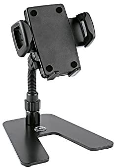 K&M 19746 Smartphone Table Tripod Black Steel Base 360° Rotation Flexible Jaws for Various Mobile Phone Models