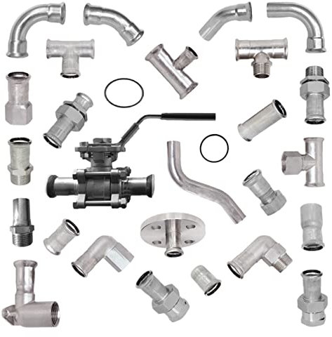 Press Fitting aus Edelstahl M-Kontur Bogen Winkel Muffe T-Stück Wunschgröße einfach auswählen >>> T-Stück i/i/i 28 mm