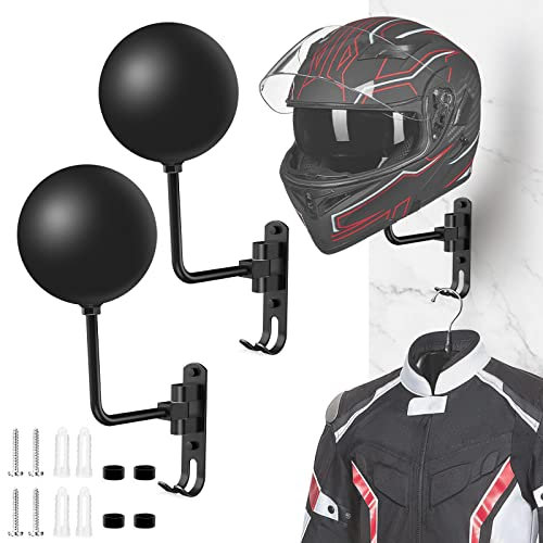 Jeebel Porta Casco Moto da Parete, Portacasco Muro Con Rotazione 180° e Gancio Doppio per Stoccaggio Esposizione di Caschi da Moto Bicicletta Baseball, Cappotti, Berretti