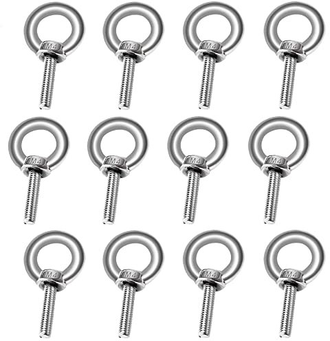 12 Stücke Ringschraube Edelstahl Augbolzen Ringbolzen, Rostfrei Ösenschrauben Augenbolzen Hardware Ringschrauben, Ring Runde Augenschraube, M4*10
