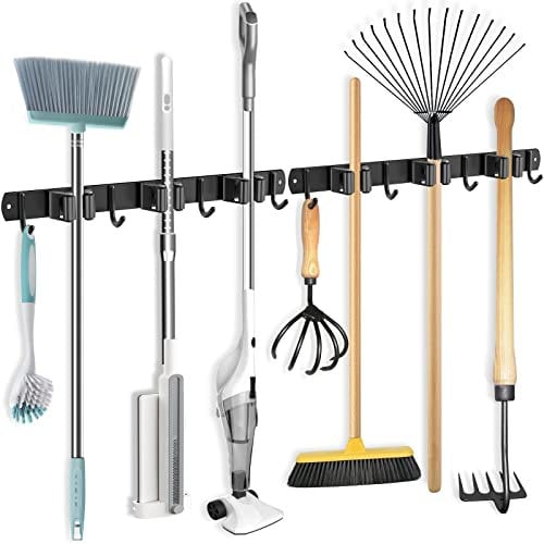 ZCSCOERY 2 Stück Besenhalterung Wand, 6 Halter und 8 Haken Gerätehalter Edelstahl, Besen Mop Halter Wandhalterung, Selbstklebend Werkzeughalter Organizer für Zuhause, Küche, Badezimmer, Garage, Garten