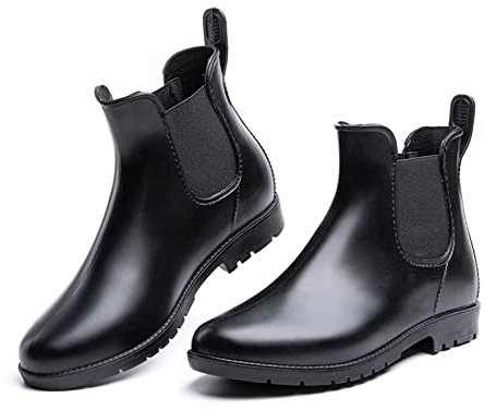 Stivali Gomma Donna Stivaletti Pioggia Chelsea Rain Boots Wellies Ankle Boots Stivaletti Impermeabili Scarpe da Pioggia Nero Taglia EU 36
