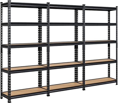 Yaheetech 5-stufiges Lagerregal mit verstellbaren Regalböden, Schwerlastregal Kellerregal Standregal Steckregal je Fach 175kg belastbar, 225x30x153cm/schwarz