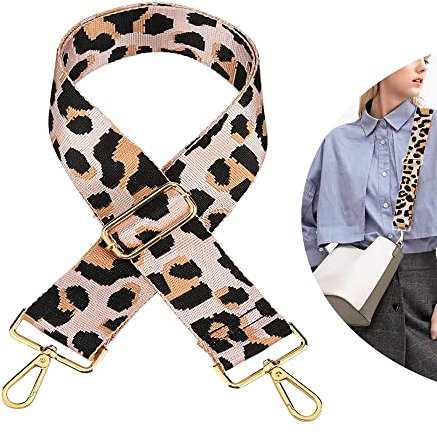 Schultergurt für Taschen Breit 5CM, Leopard Taschengurt Verstellbar 78-137cm, Tragegurt Schulterriemen mit Karabiner für Schultertaschen Tragetaschen Handtasche (Rosa)