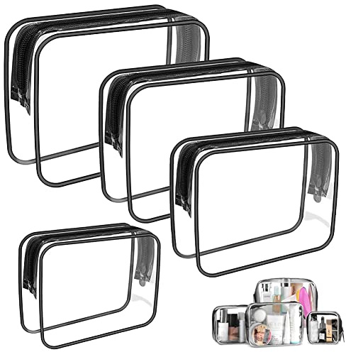 4 Stück Durchsichtige Kosmetiktasche Set Transparente Kulturbeutel Unisex | Wasserdichte PVC-Tasche mit Reißverschluss ,Reise-Organizer-Tasche,4 Größen
