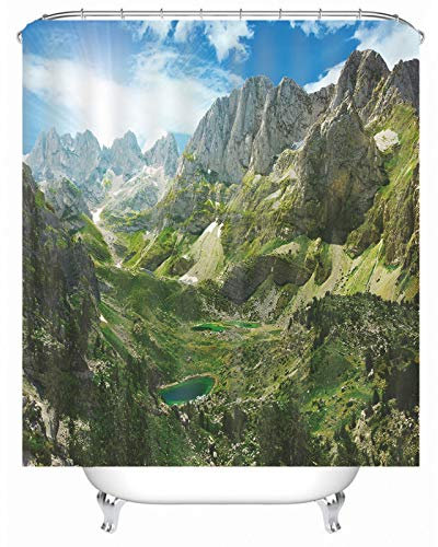 EHOMERY Rideau Douche USA Rideau pour Salle De Bain Montagnes Ciel Nuage Rideau Douche sous Pente Rideaux pour Salle De Bain Polyester Bleu 12 Anneaux De Crochets, 140X180Cm