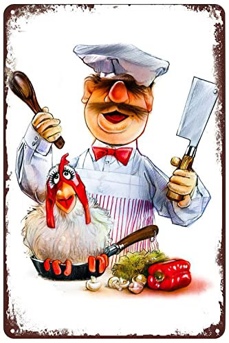 Vintage-Metallschilder schwedischer Koch Blechschild Lustiges Huhn Poster Wandkunst Dekor Plakette für Zuhause Küche Bar Pub Club Cafe Wohnzimmer Restaurant Geschäft Büro Geschenk 20,3 x 30,5 cm
