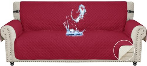 Ystyle Sofa Überzug 3 Sitzer - wasserdichte Sofabezug Mit Armlehnen, Sofaschoner rutschfest, Sofaüberwurf, Couch Überzug, Sofaschutz, Sofa Cover Protector Für Haustier Katze Hunde, Burgunderrot