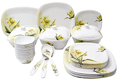 Flora 3 Dinner Set Melamine Dinner Set - 40 Pieces, Multicolor