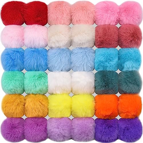 BQTQ 36 Stück Bommel für Mütze, Pompons Kunstfell Fellbommel Kaninchenfell Fellbommel Fellpompon für Tasche Anhängern Schlüsselanhänger Dekoration, 18 Farben