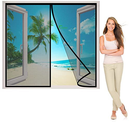 Magnet Fliegengitter BalkonFenster, 110x90 cm Fliegengitter Magnet, Fliegengitter Fenster Moskitonetz, Magnetfliegengitter Automatische Abschaltung, für Küche Wohnzimmer, Schwarz P