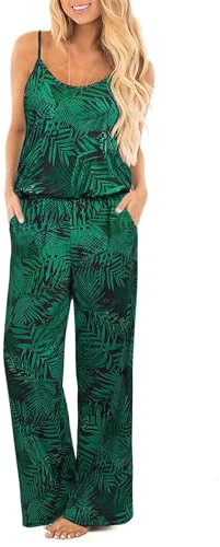 OUGES Summer Women's Floral Sleeveless Racer Back Casual Wide Leg Pants Jumpsuits Romper(FLoral07,Large)