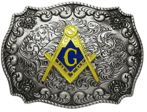WMG Freimaurer-Symbol-Logo, groß, riesig, Rodeo, Western-Gürtelschnalle, passend für Gürtel bis zu 5,1 cm, Majestic Frontier Freimaurer, Large