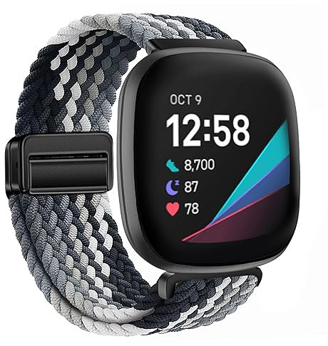 XMUXI Geflochtene Uhrenarmband Kompatibel mit Fitbit Sense 2/Sense/Fitbit Versa 4/Versa 3 Armband Damen Herren, Magnet Nylon Elastisches Ersatzarmband for Fitbit Armband