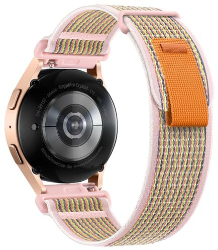 PIOWNN 20mm Trail Loop Sportarmband Kompatibel mit Samsung Galaxy Watch 7 6 5 4 Armband 44mm 40mm, Nylon Klettverschluss Band für Watch 6 Classic/Watch 5 Pro/Watch 4 Classic/Active 2/Watch 3, Rosa