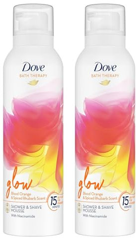 Dove Bath Therapy Glow Shower and Shave Mousse with Orange and Spiced Rhubarb Scent Vegan, Cruelty-Free Creamy Texture Body Wash Make Your Skin Soft and Re-energised 200ml, 2 Pack