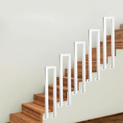 T-ZBDZ Barandilla de Escalera Forma de U, Barandillas Escaleras Interior, Pasamanos de Metal, Baranda para Escaleras, el hogar, Apartamento, Blanca(Instalada en el lateral,90cm)