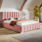 MOTIVENA Vigo Bett 200x200, Polsterbett 200x200, mit Bettkasten, mit Stauraum, mit Lattenrost, mit Kopfteil, ohne Matratze, Samt, Rosa