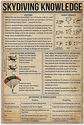 Metallschilder „Skydiving Knowledge, Vintage-Stil, TheBenefits Of Skydiving, Retro-Poster, Wandkunst, Blechschild für Club, Café, Bar, Schlafzimmer, Badezimmer, Küche, Heimdekoration, 20,3 x 30,5 c