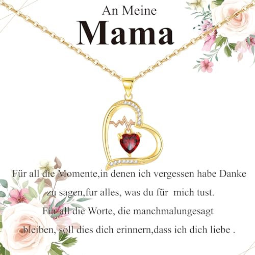 Cosie Lily Muttertagsgeschenk Anhänger für Frauen, Herz 925 Sterling Silber Damen, Kette Damen Gold, Schmuckgeschenke für Mama Ehefrauen, an Geburtstagen Weihnachten Erntedank
