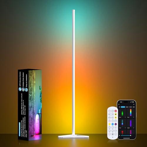MIWATT 140cm Lampe d'angle LED RVB intelligente avec application et télécommande, synchronisation de la musique, réglage de la minuterie - pour le salon, la chambre à coucher et la salle de jeux