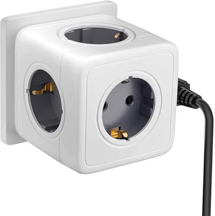 SUNMATIC Multipresa Power Cube con 5 Prese EU, Presa Multipla Salvaspazio, 3680W, Multipresa da Parete Compatta, Sicura e Portatile, Protezione Sovraccarico, per Casa, Ufficio e Viaggi - Bianca