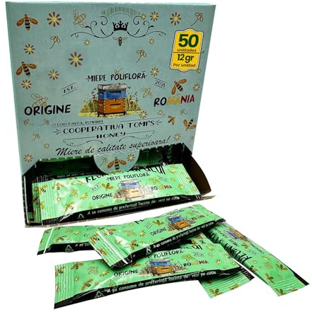 Propol-mel - Miel Polifloral en Sticks Monodosis | 12g x 50 Unidades | 100% Natural y Pura de Rumanía | Dulce y Suave | Ideal para Té, Café, Postres y Más