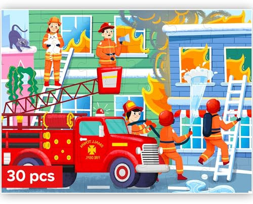 QUOKKA Puzzles für Kinder im Alter von 3-5 Jahren - 30 Teile Puzzles für Kleinkinder 2-4 - Feuerwehr-Lernpuzzle für Kinder von 4-6 Jahren - Lernspielzeug für Jungen und Mädchen