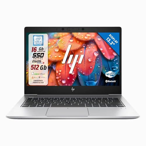 HP Elitebook, Pc Portatile Notebook, Processore Intel i5-8Th 4 Core 1.6Ghz, 16Gb Ram, 512Gb SSD, Display 13.3 HD, Libre Office, W10 (Ricondizionato)