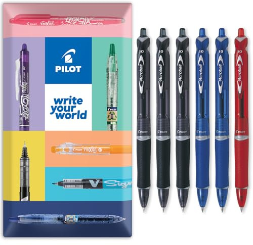 PILOT Acroball Retractable Ballpoint Pen - Begreen Range 79% Recycled - Pack of 6 Pens - Medium 1.0mm Nib - In Envelope Gift Packaging - Ideal for Writing, School, Home, Office. (Mixed)