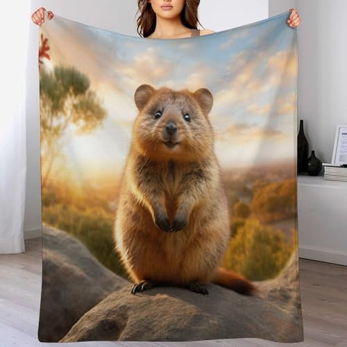 VFSAfiwaf Quokka Überwurfdecke für Schlafzimmer, Wohnzimmer, Plüsch-Bettdecke, superweich, bequem, Bettwäsche, Sofaüberwurf für Jungen und Mädchen, Flanelldecke, flauschige Decken (130 x 180 cm)