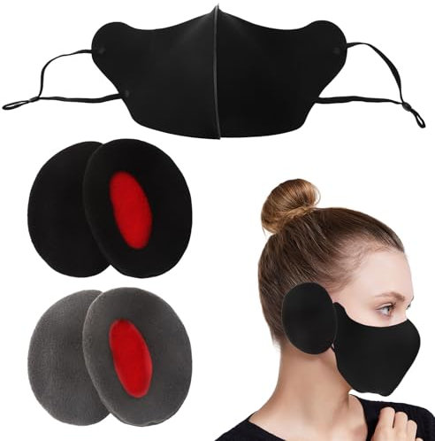 HENGBIRD 2 Paare Earbags Damen, Earbags OhrenwäRmer Damen Herren, OhrwäRmer, OhrenschüTzer Winter Damen, Ohrenschutz Wind, OhrenschüTzer Wind für Damen, mit 1 Einer Mundmaske