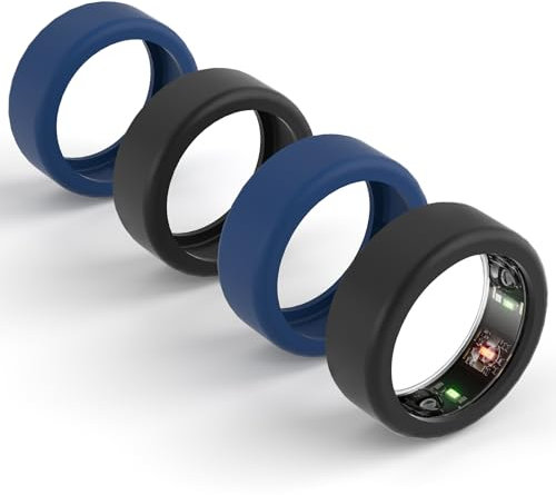 Oura/Air/UltraHuman Silicone Ring Cover - Anti-Scratch Case, 2x Black + 2x Blue, Fits Ring Sizes 4-10