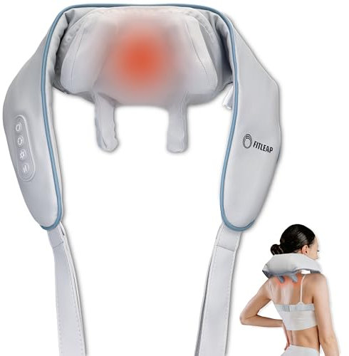 Fitleap Nackenmassagegerät, Kabelloses Rücken-Nacken-Massagegerät bis 90 min Akkulaufzeit, Massage mit leichter Infrarot-Wärme, Shiatsu Massagegerät für Nacken, Rücken, Schulter, Beine