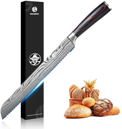 WULEECO Bread Knife for Homemade Bread, 10 Inch Serrated Bread Knife with Premium Stainless Steel and Ergonomic Pakkawood Handle for Effortless Slicing of Bread, Cakes, and Pastries for Home Bakers