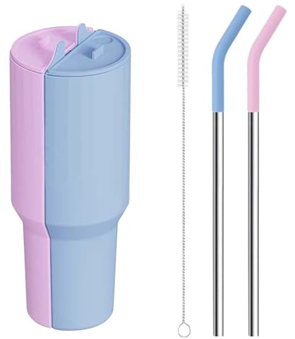 ARTGUTS Separatore di bevande 2 in 1, divisore in silicone con cannucce in acciaio inox, separatore di bevande, punte di paglia e pennello, doppia vasca interna calda e fredda, per Stanley Cup