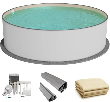 Fresh-Pool Profi Stahlwandpool Set rund, 420x150 cm, Stahl 0,8 mm weiß, Folie 0,8 mm Sand, Einhängebiese