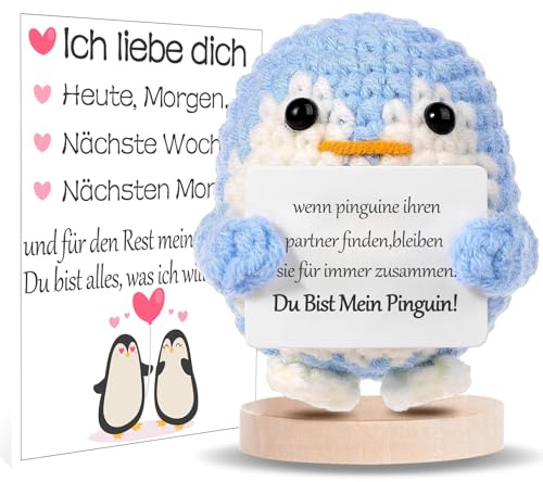 BOAITE Pinguin Plüschtier Kuscheltier - Süßes Gestricktes Pinguin Stofftier Deko Figur Geschenk für Freundin Paar Kinder Schlafzimmer Wohnzimmer Home Decor